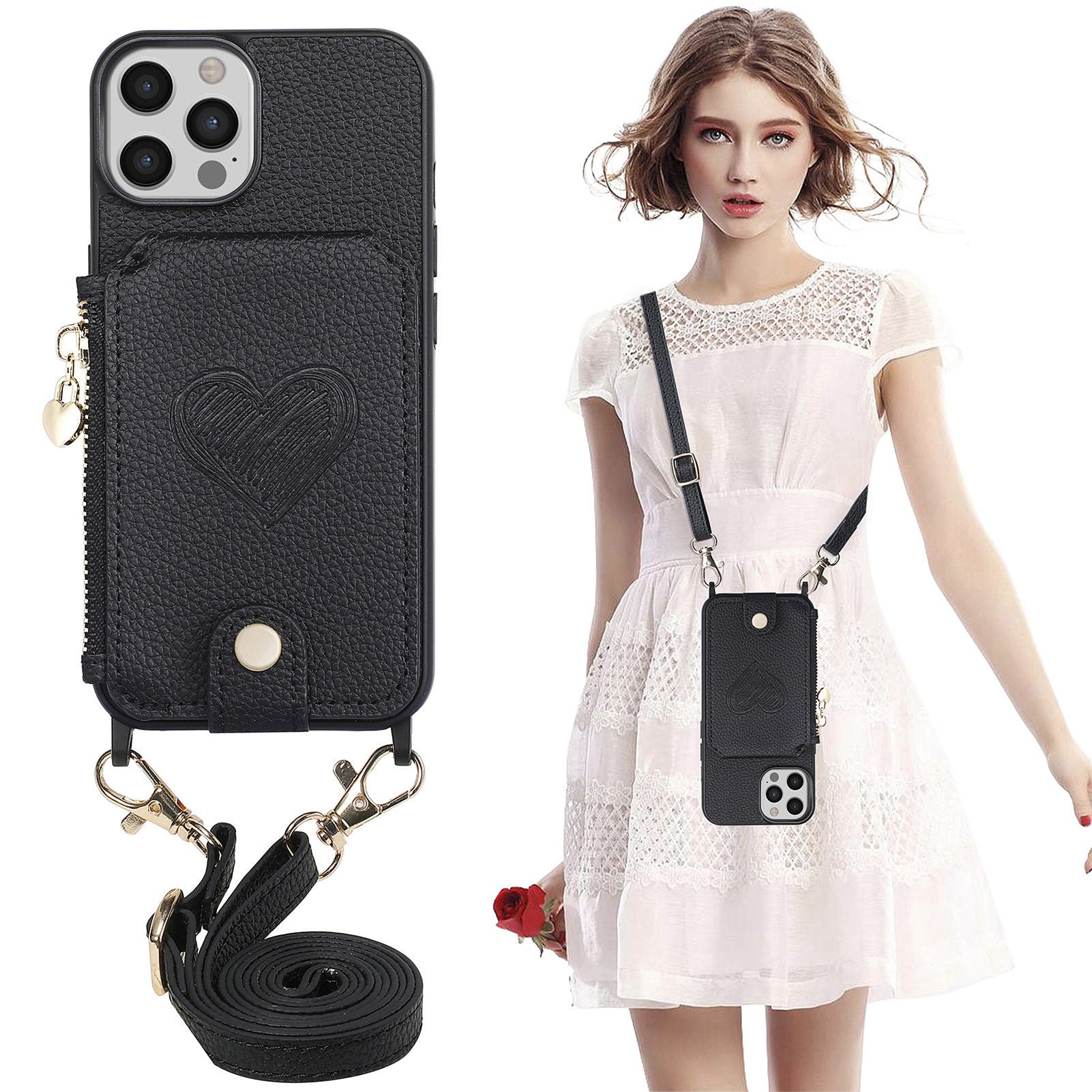 Kickstand Case for iPhone 12 Pro Max 6.7 inch Zipper Wallet PU Leather PC TPU Anti-fall Phone Cover with Lanyard Kickstand Case for iPhone 12 Pro Max 6.7 inch Zipper Wallet PU Leather PC TPU Anti-fall Phone Cover with Lanyard